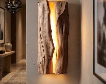 Wooden Wall Lamp, Wabi Sabi Sconce, Rustic Wood Wall Light, Boho Decor, Solid Wood, Warm White, Handcrafted Wall Light Handcrafted WoodLight
