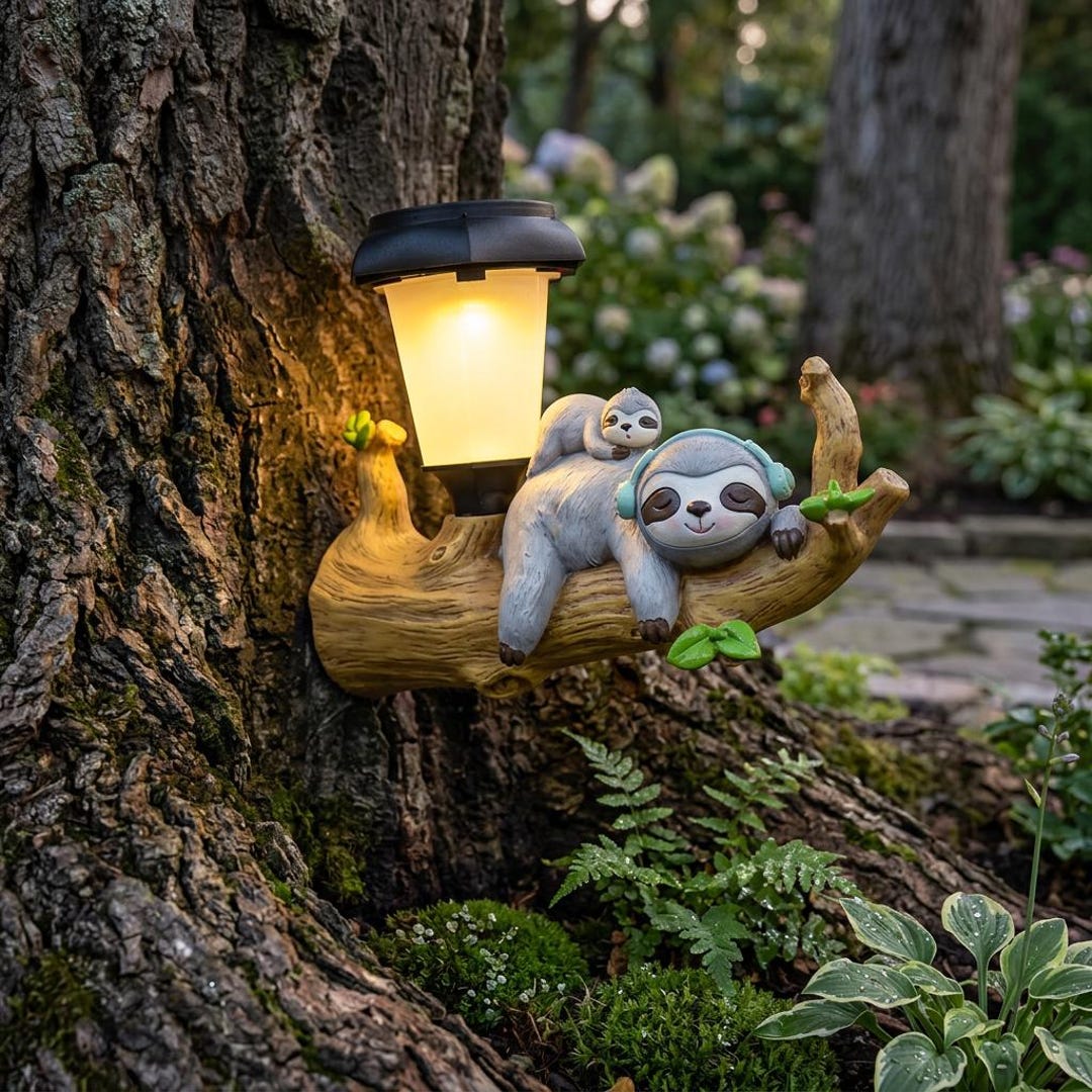 Solar Sloth Solar Sloth Garden Statue With Lantern, Outdoor Animal Light Decor ...