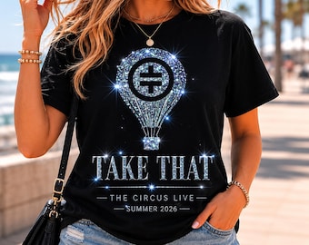 Take That Circus Live 2026 Tour Shirt | Silver Glitter Hot Air Balloon Tee