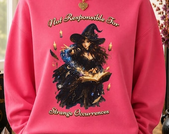 Witch Casting Spells Crewneck Sweatshirt, Occult Magic Graphic Pullover, Cozy Witchwear, Halloween, Fall, Unisex Gothic Autumn Top