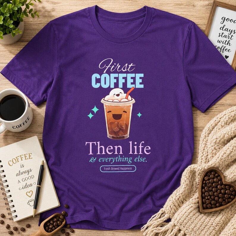 First Coffee Then Life Tshirt, Coffee Lover Gift, Iced Coffee Quote, Funny Morning Coffee Shirt, Cafe Merch, Trendy Coffee Humor image 2