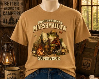 Camping Frog Campfire Design T-Shirt | Professional Marshmallow Supervisor, Outdoor Camping and Hiking Nature Lovers Tee