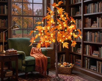 2 Pack 4FT Pre-Lit Maple Trees: 100 LED Warm White Artificial Fall Lights with Timer for Halloween & Autumn Decor