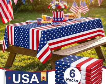 Patriotic American Flag Tablecloth Waterproof Party Covers for Fourth July BBQ Gatherings