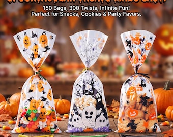 Halloween Cellophane Treat Bags 150PCS Clear Candy Bags with Twist Ties Cookie Snack Packaging