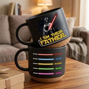 Personalized Galaxy Dad Pottery Mug, Custom Father Coffee Cup with Kids Names, Space Family Gift for Dad, Sci Fi Ceramic Mug Gift