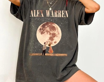 Koszula Alex Warren Moon Comfort Colors, koszula vintage z trasy koncertowej Alex Warren 2026, koszulka z grafiką z tańczącą parą, marzycielski prezent estetyczny