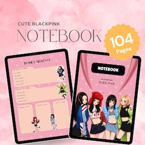 かわいいBLACKPINK Born Pinkデジタルノート、かわいいちびアニメKpop印刷可能ジャーナル、ピンクヴェノムSpotifyコード音楽歌詞PDFプランナーギフト