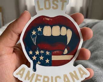 MGK Lost Americana Vampire Fangs USA Flag Lips Kiss-cut Sticker Stickers Car Magnet Logo vinyl Decal Accessories and Gifts for Moms