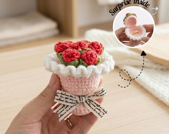 Crochet Flower Ring Box | Hidden Ring Holder Bouquet for Proposal | Handmade Engagement Ring Box | Unique Gift for Her | Anniversary
