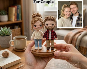 Custom Couple Crochet Doll, Photo to Amigurumi Personalized Gift | Portrait Couple Figurine | Custom Wedding Gift | Handmade Lookalike Doll