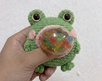 Cute Crochet Frog Stress Ball | Crochet Hacky Sack Squishy | Kawaii Amigurumi Frog Fidget Toy | Handmade Sensory Stress Relief Gift