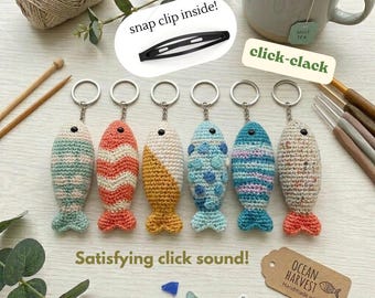 Crochet Fish Click Clack Keychain | Worry Doll Fidget Sensory Toy | ADHD Anxiety Companion | Kawaii Stress Relief Gift | Handmade gift