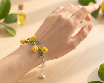 Crochet Summer Fruit Bracelet, Micro Crochet Strawberry Cherry Blueberry Jewelry, Handmade Berry Bracelet, Cottagecore Gift for Her