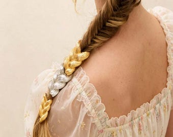 Braided Metal Hair Tie Cuff, Woven Texture Ponytail Holder, Metallic Braid Hair Elastic, Modern Hair Jewelry Accessories