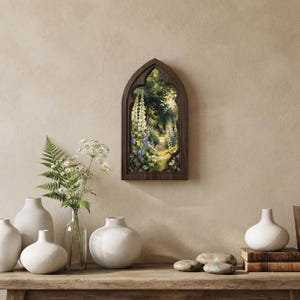 Vintage Botanical Wall Art, Arched Wooden Frame, Foxglove Flower Canvas, Cottagecore Home Decor Gift