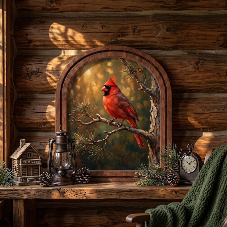 Memorial Cardinal Wall Art, Woodland Bird Keepsake, Nature Lover Gift