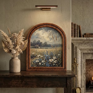 Blooming Meadow Wall Decor, Countryside Nature Painting, Arched Picture Frame Artwork, Farmhouse Living Room Decor, Housewarming Gift