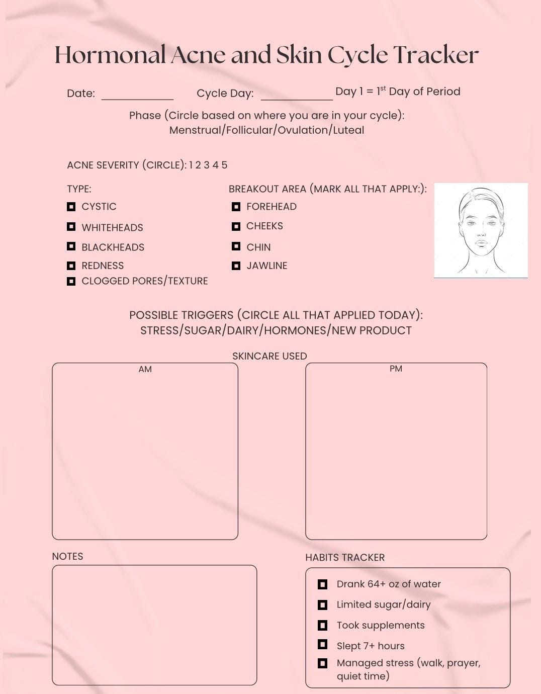 Hormonal Acne Tracker Printable | Skin Cycle Planner | Acne & Period ...