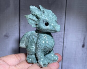 Natural Jade Baby Dragon Carving, Healing Crystal  Fly Dragon Skull  Statue for Home Decor & Crystal Collection Gift