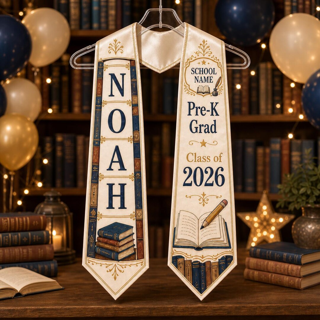 Graduation Bookworm Little Reader Pre K Graduation Stole 2026, Personalized Storybook ...