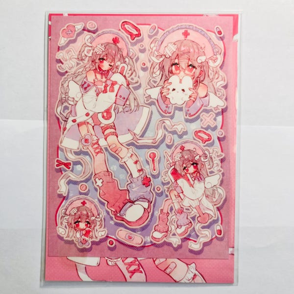 Pink/Blue Kawaii Angel Nurse Sticker Sheet (1/2)