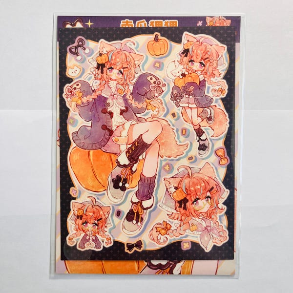 Pumpkin Kitty Anime Girl Sticker Sheet (3/4)