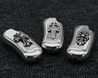 Gothic Silver Lighter Case, Metal Lighter Cover with Cross Detail, Heavy Chrome Finish EDC Accessory, Punk Biker Gift