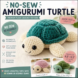 Patron de tortue sans couture au crochet PDF | Chunky motif tortue amigurumi | Tutoriel pour peluche au crochet avec fil pour couverture | Téléchargement numérique instantané