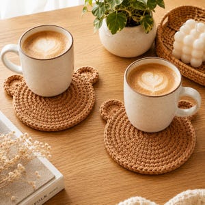 Crochet Bear Coaster Pattern PDF, Low Sew Animal Mug Rug, Teddy Bear Coaster, Cute Woodland Nursery Decor, Fall Coffee Bar & Cozy Desk Acces