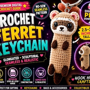 No Sew Ferret Crochet Pattern, Seamless Amigurumi Keychain PDF, Pocket Pal Small Animal, Cute Weasel Polecat Plushie Hook Hug Crafts
