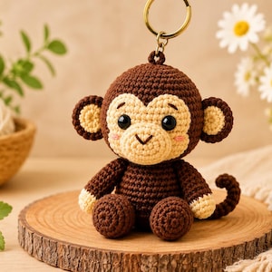Cute Monkey Keychain Crochet Pattern PDF • Easy Kawaii Amigurumi Tutorial • Low Sew Bag Charm • Instant Download