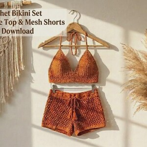 Crochet Bikini Pattern PDF | Crochet Beach Shorts Pattern | Boho Bikini Set XS–XL | Triangle Top & Mesh Shorts Instant Download