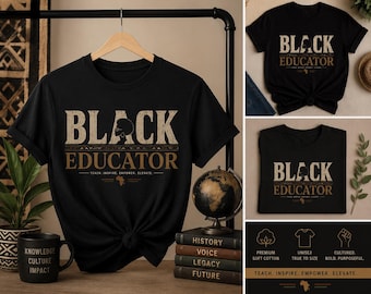 Black Educator T-Shirt | Teacher Pride, Afrocentric Silhouette