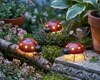 Solar Ladybug Garden Light, Waterproof Outdoor Wall Decor, LED Lawn Patio Yard Ornament, Cute Ladybug Landscape Lamp