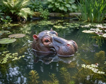 Schwimmende Nilpferd-Teichstatue, realistische Nilpferdwasserdekoration, Gartenteich-Dekor, Wasserspiel im Freien Kunst