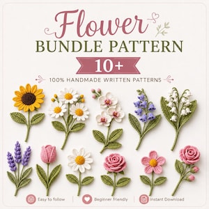 crochet flower bundle pattern pdf download handmade flower pot, bouquet patterns easy floral motifs