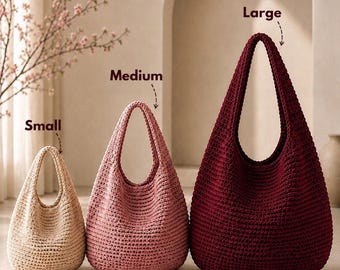 Patrón PDF para bolso de ganchillo holgado de uso diario / Bolso tote en 3 tamaños / Tutorial sencillo para bolso / Descarga digital