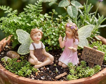 Mini Feengarten Figuren Set, Harz Feenstatuen für Feengarten Dekor, süße Waldfee Ornamente, Miniatur Gartenzubehör