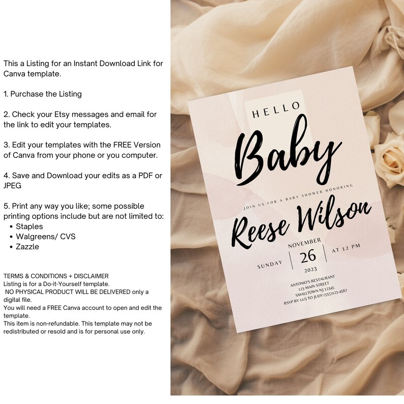 Printable 5x7 Baby Shower Invitation Neutral Baby Shower Canva Template