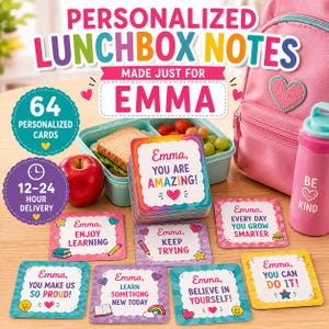 Personalized Lunchbox Notes for Kids | Custom Name Encouragement Cards | Printable Lunchbox Messages | School Lunch Notes PDF Back to School