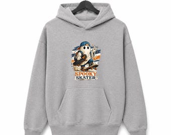 Felpa con cappuccio da ragazzo con fantasma skater spettrale, felpa da skateboard di Halloween per bambini, felpa fantastica per dolcetto o scherzetto, felpa con grafica autunnale da regalare