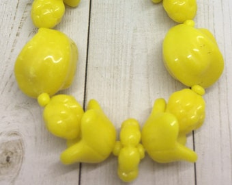 Vintage Retro Czech Flowers Pods Opaque Yellow Beads