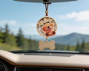 Enfeite personalizado para carro com animais de estimação: Memorial de madeira para cães e gatos, placa de identificação personalizada para espelho retrovisor.