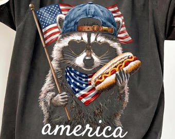 4th Of July Raccoon PNG, Patriotic American Flag, Independence Day Kids Shirt Png, Cute Freedom Design, Instant Download