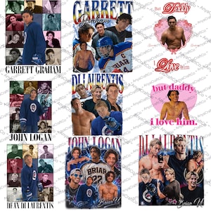 Può includere: Un collage di immagini con vari uomini, con sovrapposizioni di testo tra cui nomi come "Garrett Graham" e "John Logan". Alcune immagini hanno testo come "Briar U" e frasi come "I love him". Il tema generale è la fan art.