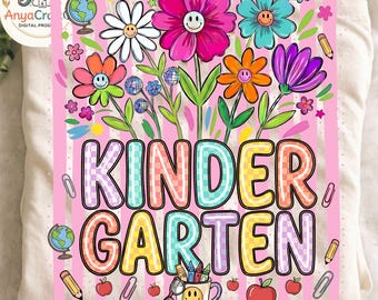 Striped Wildflower Back To School PNG, Colorful Neon Grade Png, Pre-K First Grade Png, Ditsy Floral School, Stripes Kindergarten Png