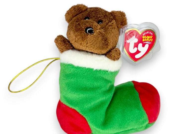 Stockings the Bear | Christmas Stocking Bear | Mint Heart Tag TY Beanie Baby