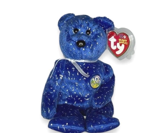 Decade the Bear | Blue 10th Anniversary  | Mint Heart Tag TY Beanie Baby