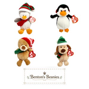TY Jingle Beans Collection | Winter Wonderland Friends | Mint Heart Tags TY Beanie